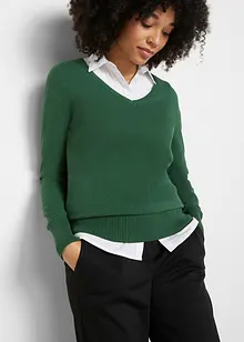 Pull col en V en fine maille, bonprix