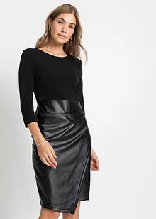 Lederimitat-Kleid mit Jersey-Oberteil, bonprix