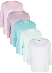 Lot de 5 T-shirts manches longues à col rond et manches 3/4, bonprix