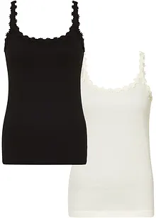 Tops côtelés avec bordure dentelle, bonprix