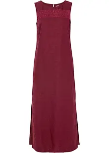 Maxi-Kleid mit Leinen, Lochmuster am Ausschnitt und Seitenschlitz, bonprix