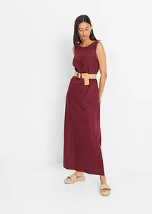 Maxi-Kleid mit Leinen, Lochmuster am Ausschnitt und Seitenschlitz, bonprix