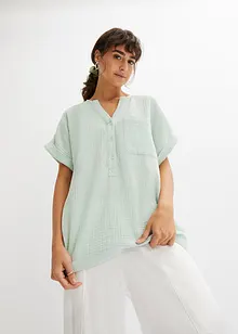 Musselin-Bluse mit Knopfleiste und Tasche, bonprix