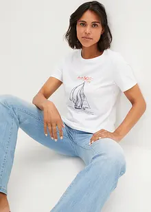 T-shirt coton imprimé et fendu sur le côté, bonprix