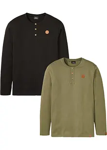 Lot de 2 T-shirts col Henley manches longues en coton, bonprix