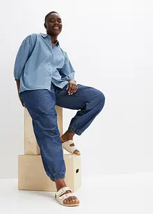 Jeansbluse mit Puffärmeln aus Bio-Baumwolle, bonprix