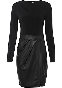 Lederimitat-Kleid mit Jersey-Oberteil, bonprix