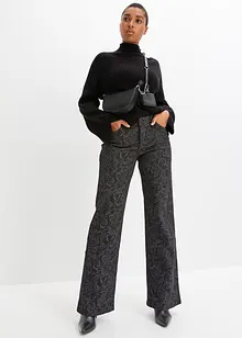 Wide-Leg-Jeans, Mid Waist  mit Glanzmuster, bonprix