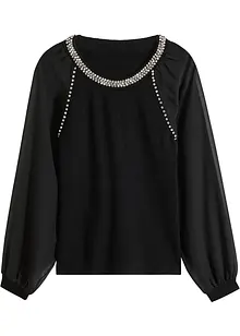 Pull avec strass et manches en chiffon, BODYFLIRT boutique