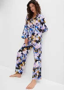 Pyjama oversize tissé en satin mat avec boutons, bonprix