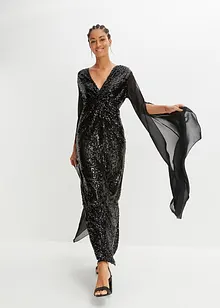 Robe à sequins et manches longues en crêpe, bonprix