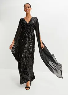 Maxikleid mit Pailletten und langen Chiffon-Ärmel, bonprix