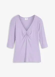 T-shirt côtelé à col V, mi-manches, bonprix