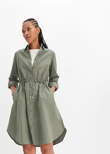 Blusen- Kleid mit Leinen und Gummizug in der Taille im Utility-Stil, knieumspielend, bonprix