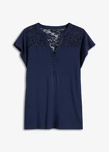 T-shirt col Henley avec dentelle en viscose, bonprix