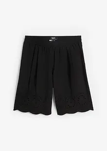 Weite Baumwollshorts mit High-Waist-Bequembund und Lochstickerei, bonprix