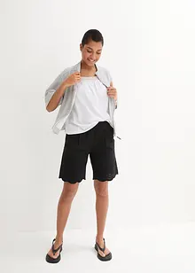 Weite Baumwollshorts mit High-Waist-Bequembund und Lochstickerei, bonprix