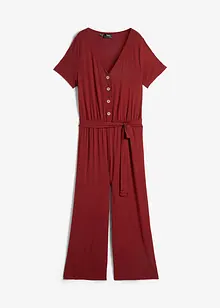 Jersey-Jumpsuit mit V-Ausschnitt, kurzarm, bonprix