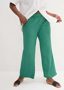 Pantalon large en jersey texturé, taille haute élastiquée, bonprix