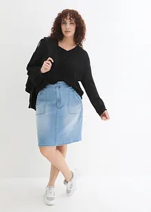 Jupe en jean, taille haute, extensible, bonprix