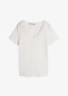 T-shirt 100 % lin avec empiècement dentelle, bonprix PREMIUM