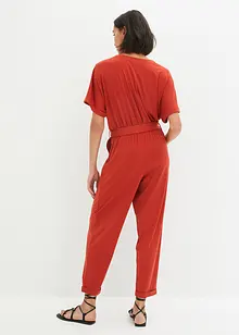 Jumpsuit aus Strukturjersey mit Bindegürtel , knöchelfrei, bpc bonprix collection