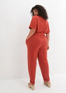 Jumpsuit aus Strukturjersey mit Bindegürtel , knöchelfrei, bpc bonprix collection