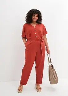 Jumpsuit aus Strukturjersey mit Bindegürtel , knöchelfrei, bpc bonprix collection