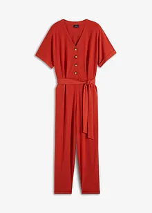 Jumpsuit aus Strukturjersey mit Bindegürtel , knöchelfrei, bpc bonprix collection