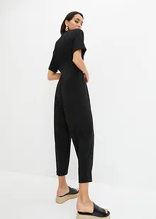 Jumpsuit aus Strukturjersey mit Bindegürtel , knöchelfrei, bpc bonprix collection