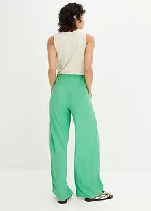 Pantalon taille haute en jersey texturé à ceinture élastiquée et lien à nouer, bonprix