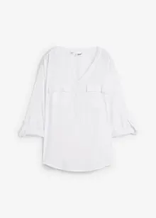 Langarm Bluse mit V-Ausschnitt aus fließender Viskose, bonprix