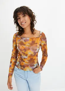 T-shirt manches longues cropped à imprimé batik transparent, bonprix