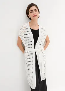 Long gilet sans manches en maille ajourée, bonprix