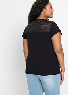T-shirt col Henley avec dentelle en viscose, bonprix