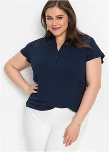 Henleyshirt mit Spitze aus Viskose-Mix, bonprix
