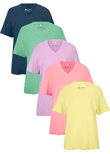 Weites Long-Shirt mit V-Ausschnitt, Kurzarm (5er Pack), bonprix