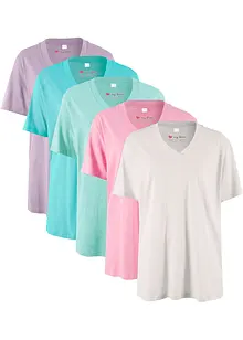 Lot de 5 T-shirts longs et amples à col V, bonprix