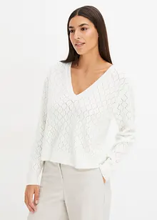 Pull court en maille ajourée, bonprix