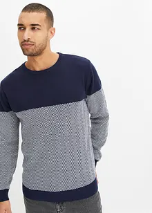 Feinstrickpullover mit Fischgratmuster und Baumwolle, bonprix