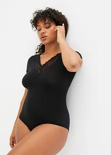 Body manches courtes en modal rehaussé de dentelle, bonprix