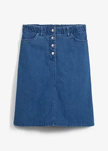 Jupe en jean avec patte de boutonnage et taille élastiquée, bonprix