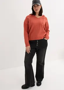 Strick-Pullover mit V-Ausschnitt und Kapuze, bonprix