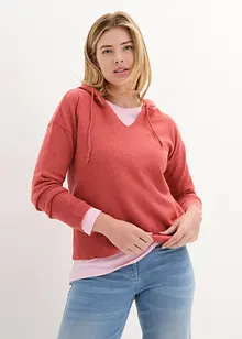 Strick-Pullover mit V-Ausschnitt und Kapuze, bonprix