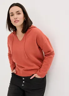 Strick-Pullover mit V-Ausschnitt und Kapuze, bonprix