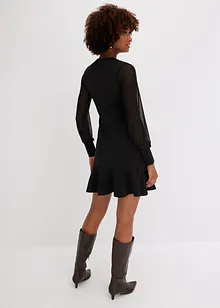 Mini-robe en tissu solide effet néoprène, avec manches légères en mesh, bonprix