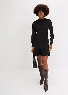 Mini-robe en tissu solide effet néoprène, avec manches légères en mesh, bonprix