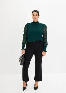 Rollkragenpullover mit dekorativen Chiffonärmeln, bonprix