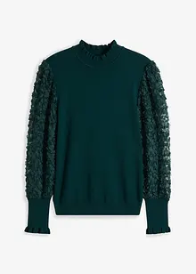 Rollkragenpullover mit dekorativen Chiffonärmeln, bonprix