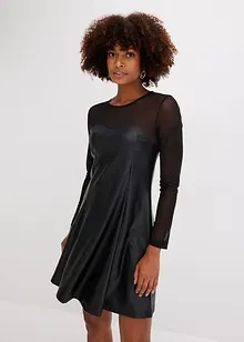 Lederimitat-Kleid mit luftigem Mesh-Einsatz, bonprix